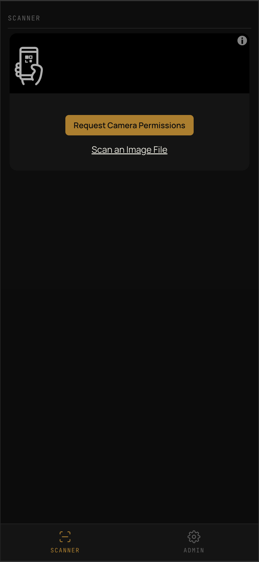 QRBAS scanner screen with camera permission prompt